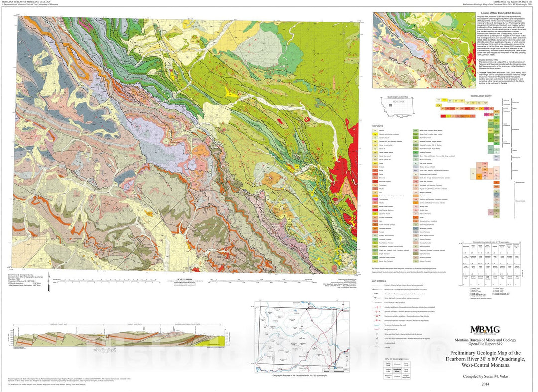 Map : Preliminary geologic map of the Dearborn River 30' x 60' quadrangle, west-central Montana, 2014 Cartography Wall Art :