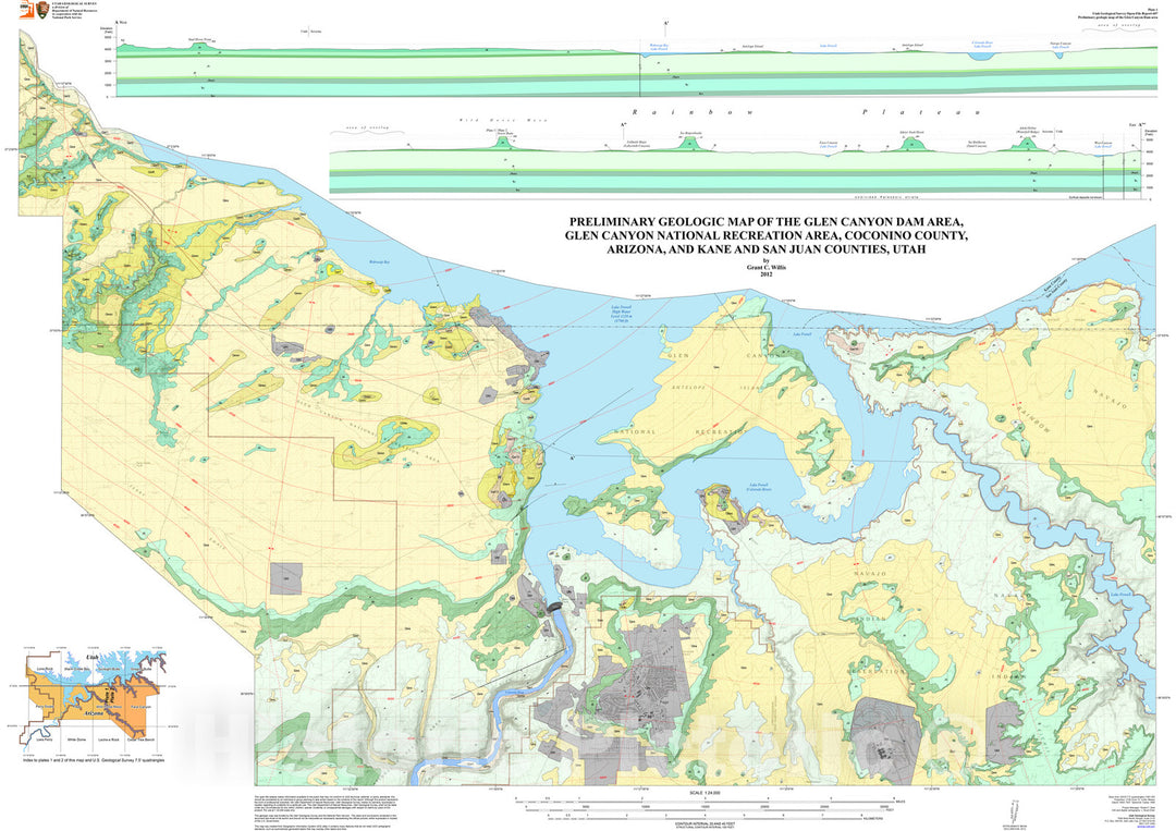 Map : Preliminary geologic map of the Glen Canyon Dam area, Glen Canyon National Recreation Area, Coconino County, Arizona, , 2013 Cartography Wall Art :