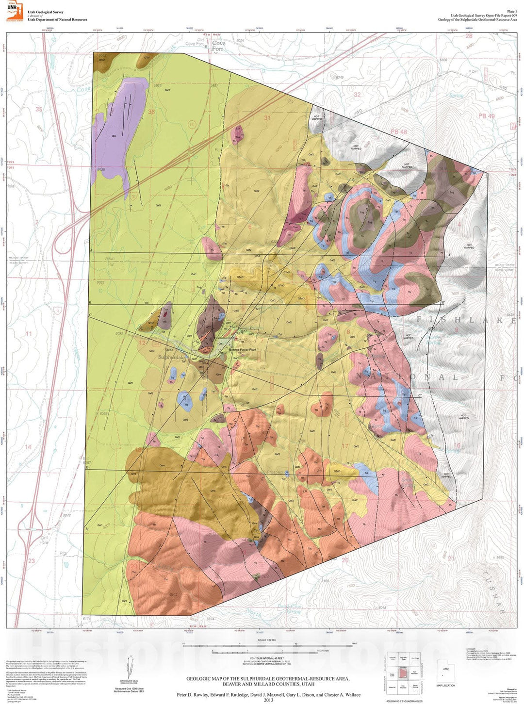 Map : Geologic map of the Sulphurdale geothermal-resource area, Beaver and Millard Counties, Utah, 2013 Cartography Wall Art :