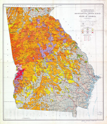 Map : Reconnaissance erosion survey of the State of Georgia, 1934 Cartography Wall Art :