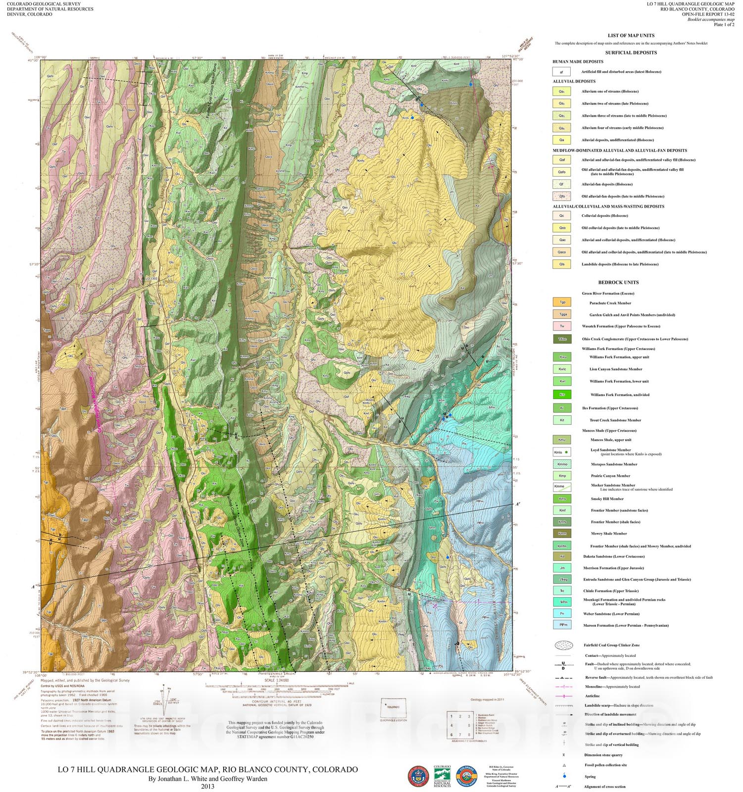 Map : Geologic Map of the LO seven Hill quadrangle, Rio Blanco County, Colorado, 2013 Cartography Wall Art :