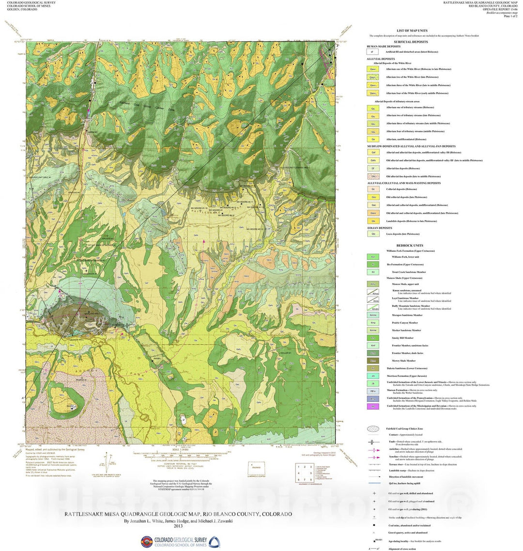 Map : Geologic Map of the Rattlesnake Mesa quadrangle, Rio Blanco County, Colorado, 2013 Cartography Wall Art :