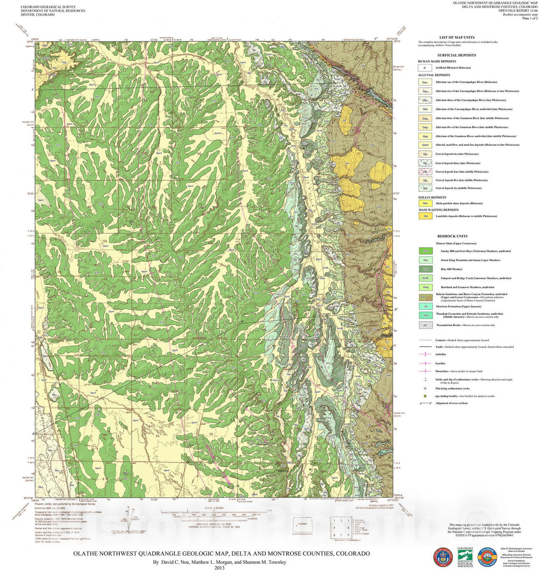 Map : Geologic Map of the Olathe NW quadrangle, Delta and Montrose Counties, Colorado, 2014 Cartography Wall Art :