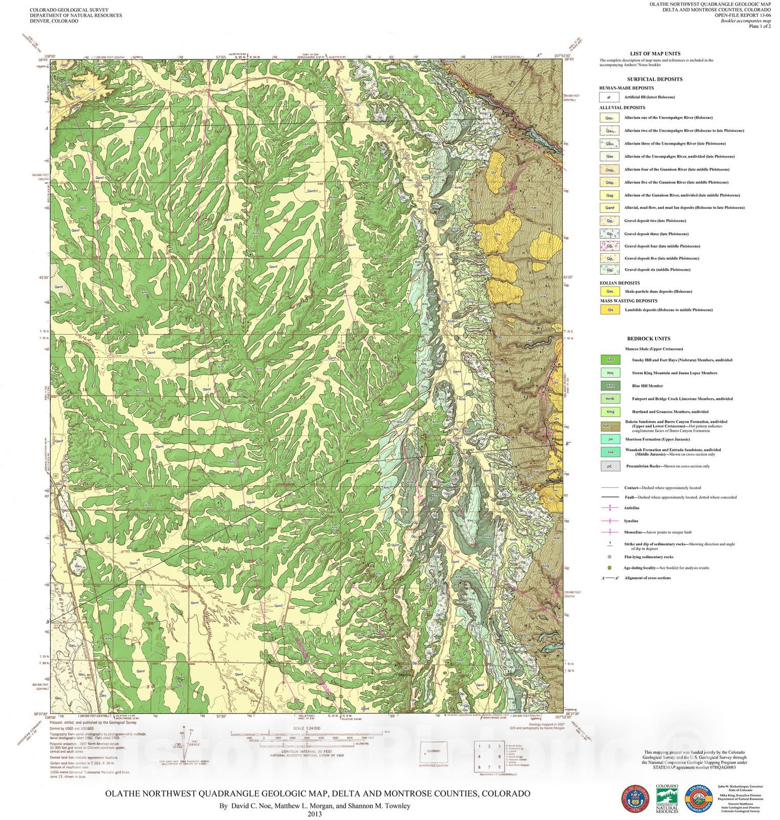 Map : Geologic Map of the Olathe NW quadrangle, Delta and Montrose Counties, Colorado, 2014 Cartography Wall Art :