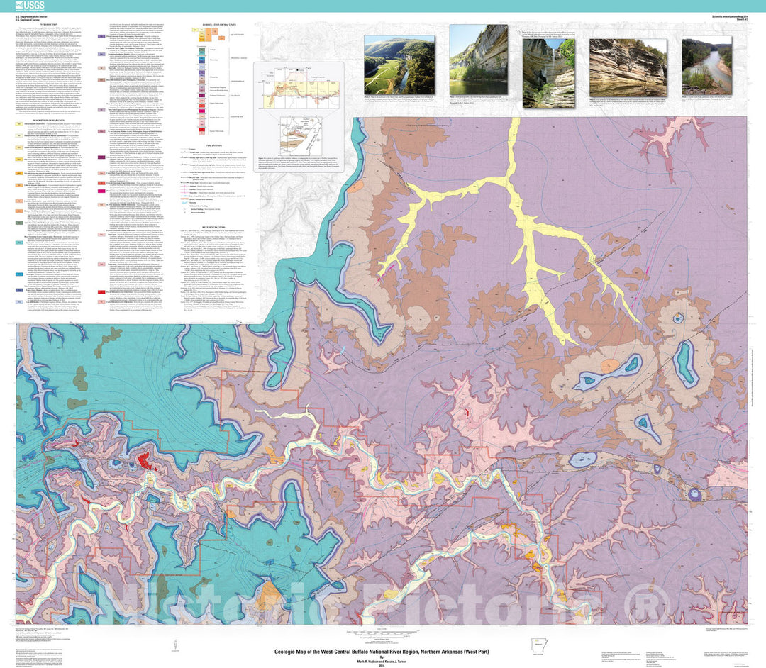 Map : Geologic map of the west-central Buffalo National River region, northern Arkansas, 2014 Cartography Wall Art :