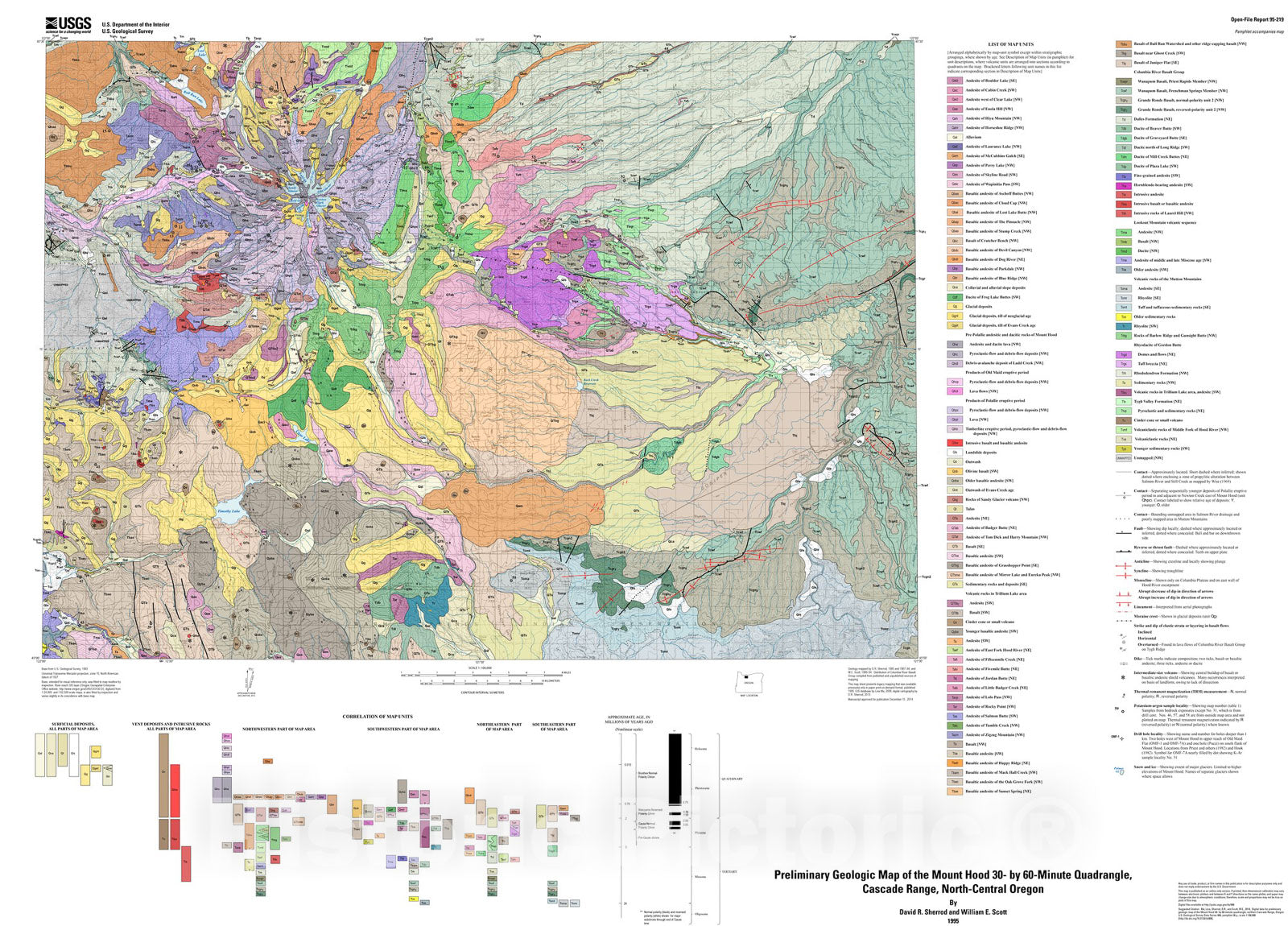 Map : Database for the preliminary geologic map of the Mount Hood 30- by 60-minute quadrangle, northern Cascade Range, Oregon, 2014 Cartography Wall Art :