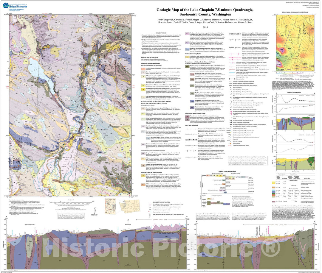 Map : Geologic map of the Lake Chaplain 7.5-minute quadrangle, Snohomish County, Washington, 2014 Cartography Wall Art :