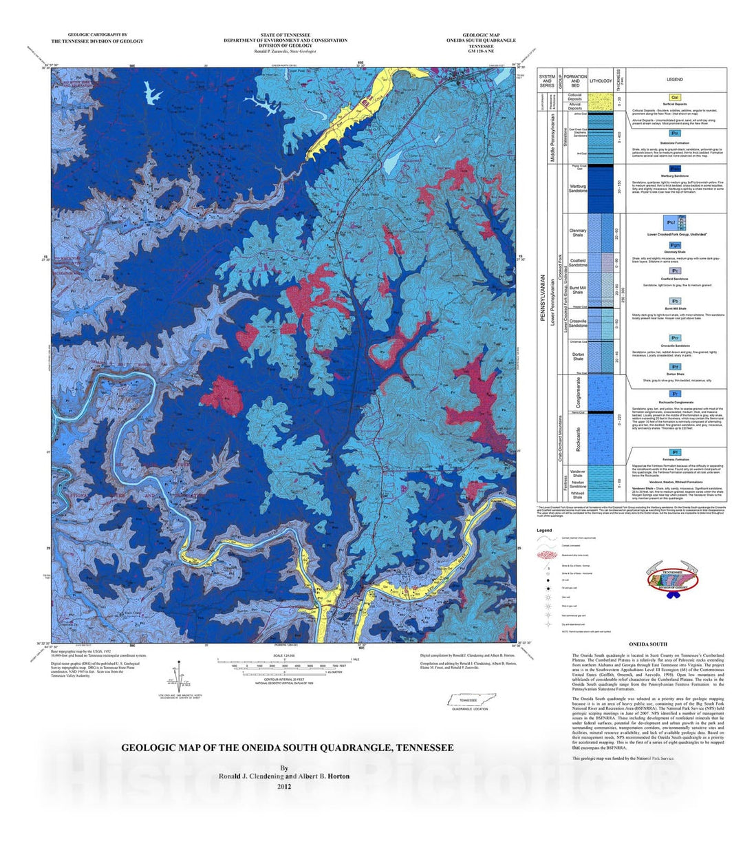 Map : Geologic map of the Oneida South quadrangle, Tennessee, 2012 Cartography Wall Art :