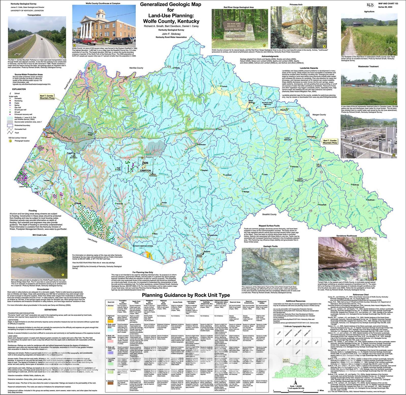 Map : Generalized geologic map for land-use planning: Wolfe County, Kentucky, 2005 Cartography Wall Art :