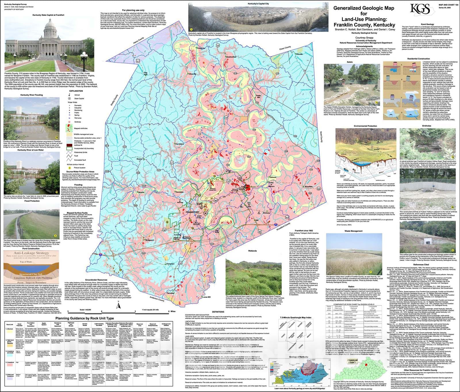 Map : Generalized geologic map for land-use planning: Franklin County, Kentucky, 2005 Cartography Wall Art :