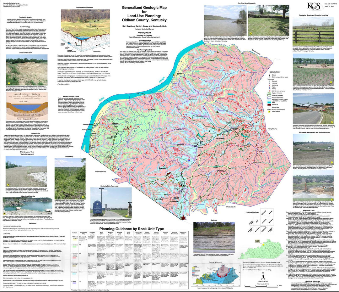 Map : Generalized geologic map for land-use planning: Oldham County, Kentucky, 2005 Cartography Wall Art :