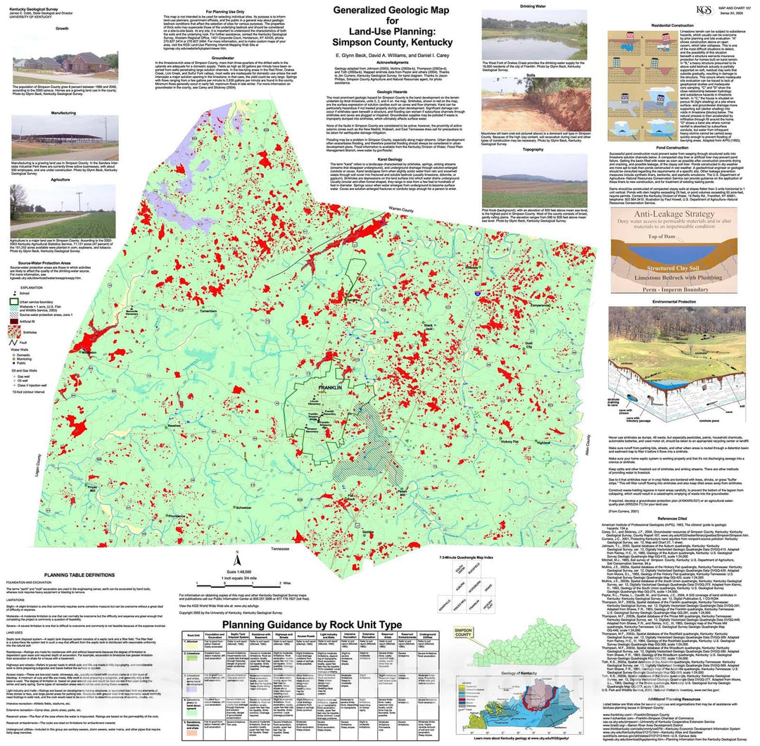 Map : Generalized geologic map for land-use planning: Simpson County, Kentucky, 2005 Cartography Wall Art :