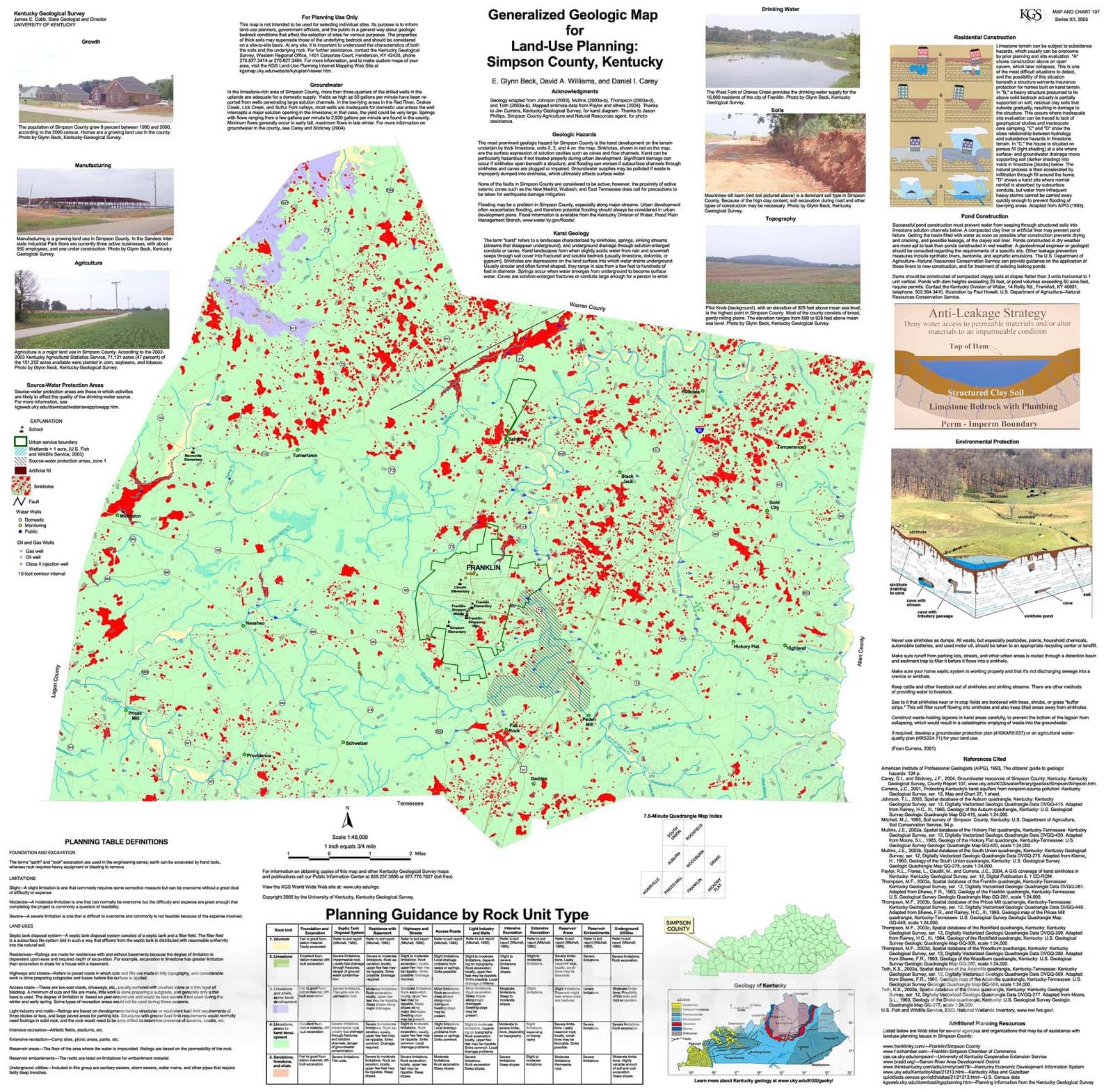 Map : Generalized geologic map for land-use planning: Simpson County, Kentucky, 2005 Cartography Wall Art :