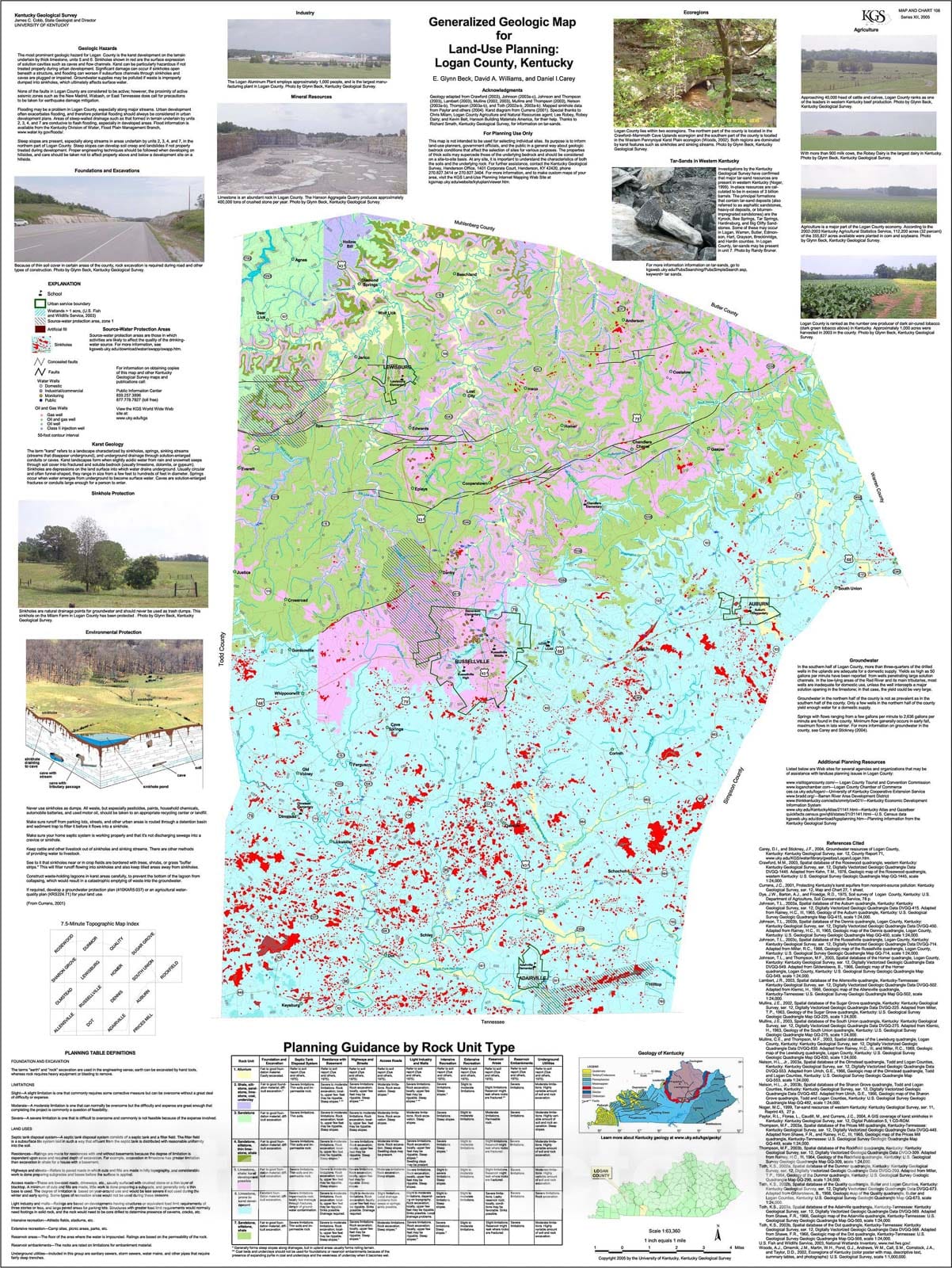 Map : Generalized geologic map for land-use planning: Logan County, Kentucky, 2005 Cartography Wall Art :