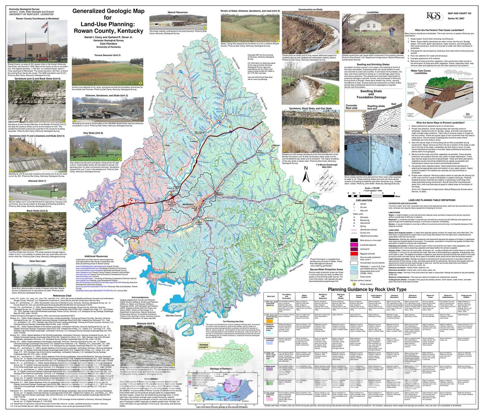 Map : Generalized geologic map for land-use planning: Rowan County, Kentucky, 2007 Cartography Wall Art :