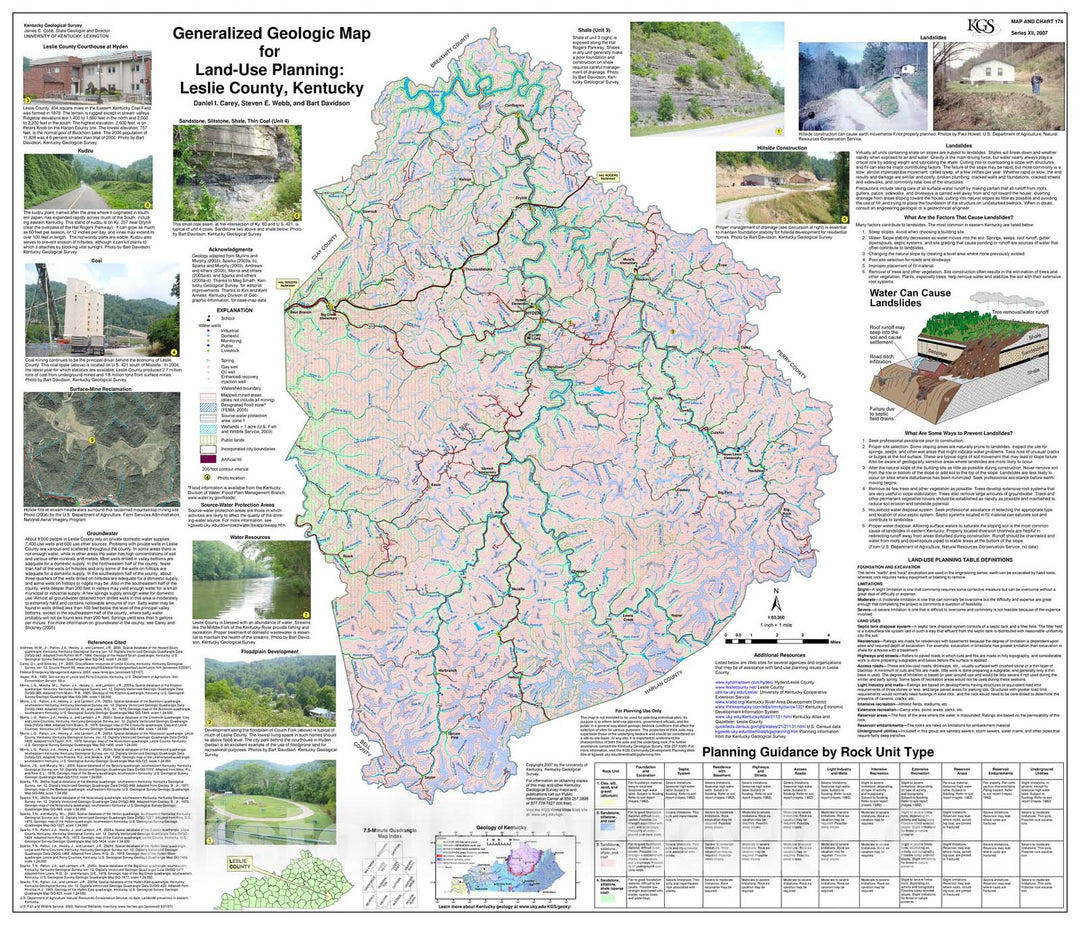 Map : Generalized geologic map for land-use planning: Leslie County, Kentucky, 2007 Cartography Wall Art :