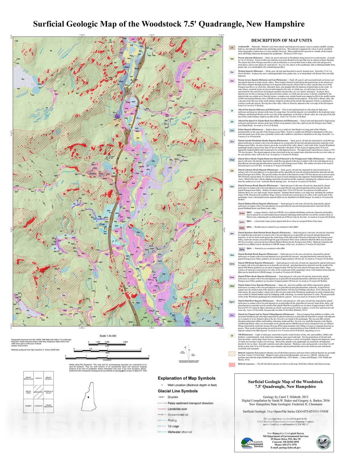 Map : Surficial geologic map of the Woodstock 7.5' quadrangle, New Hampshire, 2016 Cartography Wall Art :