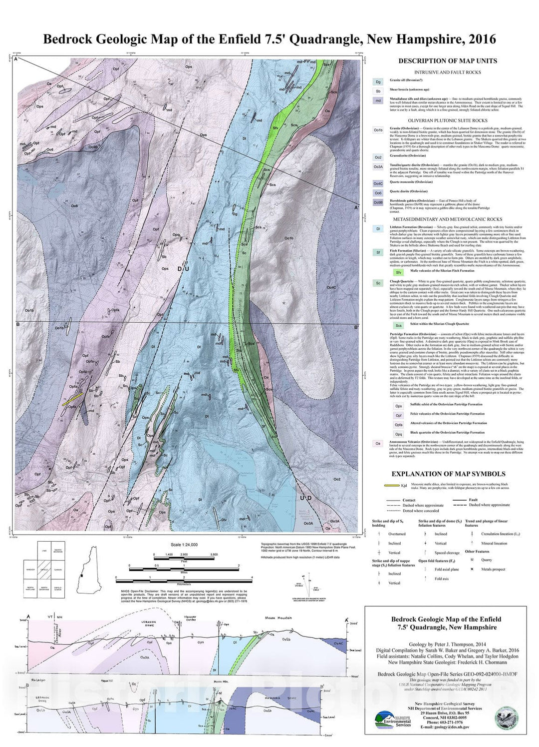 Map : Bedrock geologic map of the Enfield 7.5' quadrangle, New Hampshire, 2016 Cartography Wall Art :