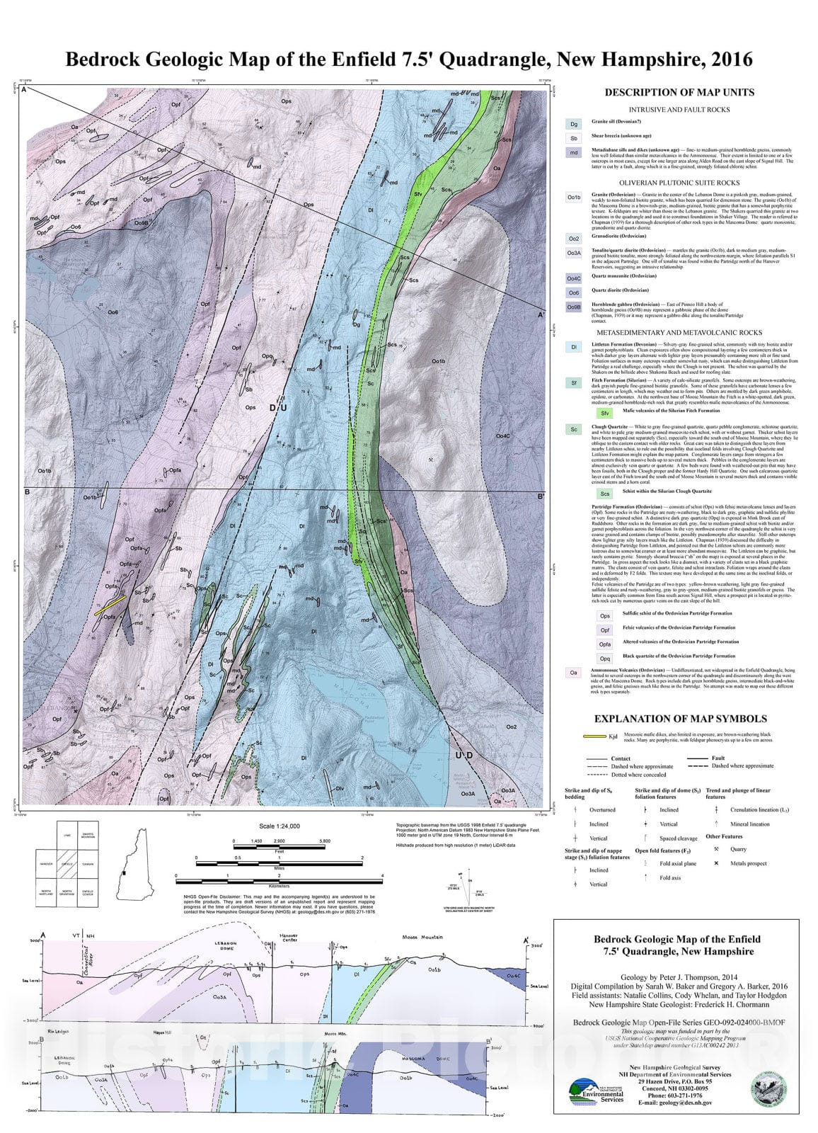 Map : Bedrock geologic map of the Enfield 7.5' quadrangle, New Hampshire, 2016 Cartography Wall Art :