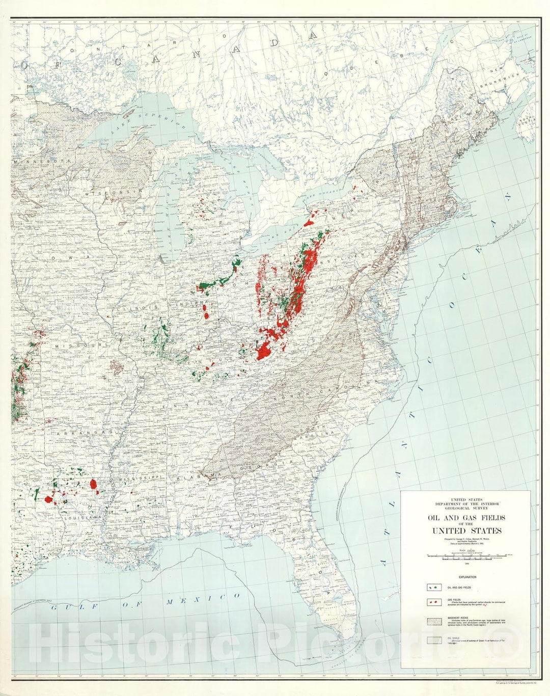 Map : Oil and gas fields of the United States, 1951 Cartography Wall Art :