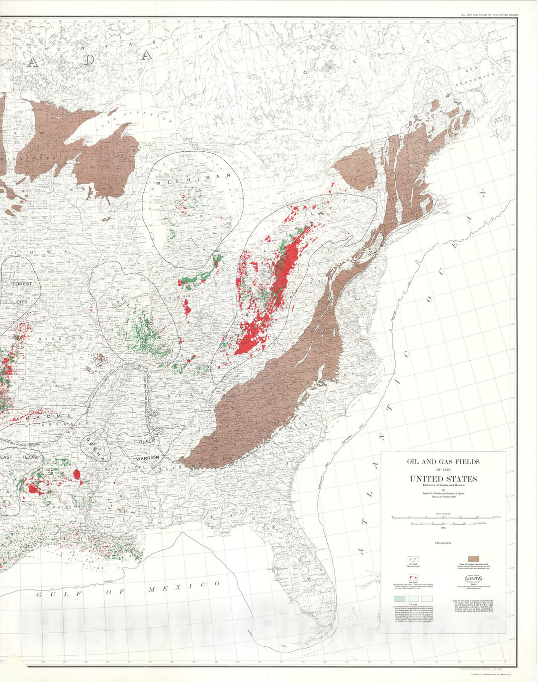 Map : Oil and gas fields of the United States, exclusive of Alaska and Hawaii, 1964 Cartography Wall Art :