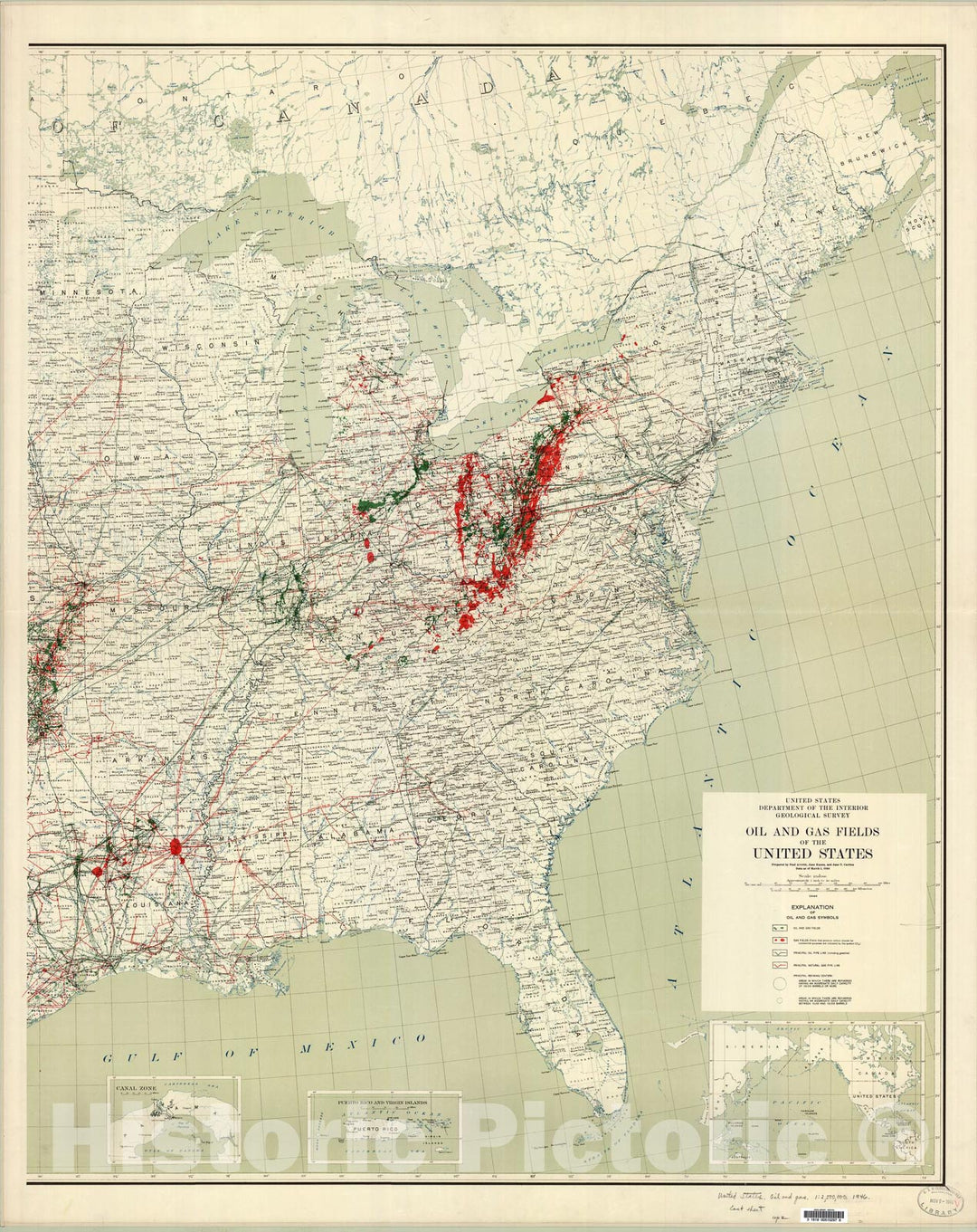 Map : Oil and gas fields of the United States, 1946 Cartography Wall Art :