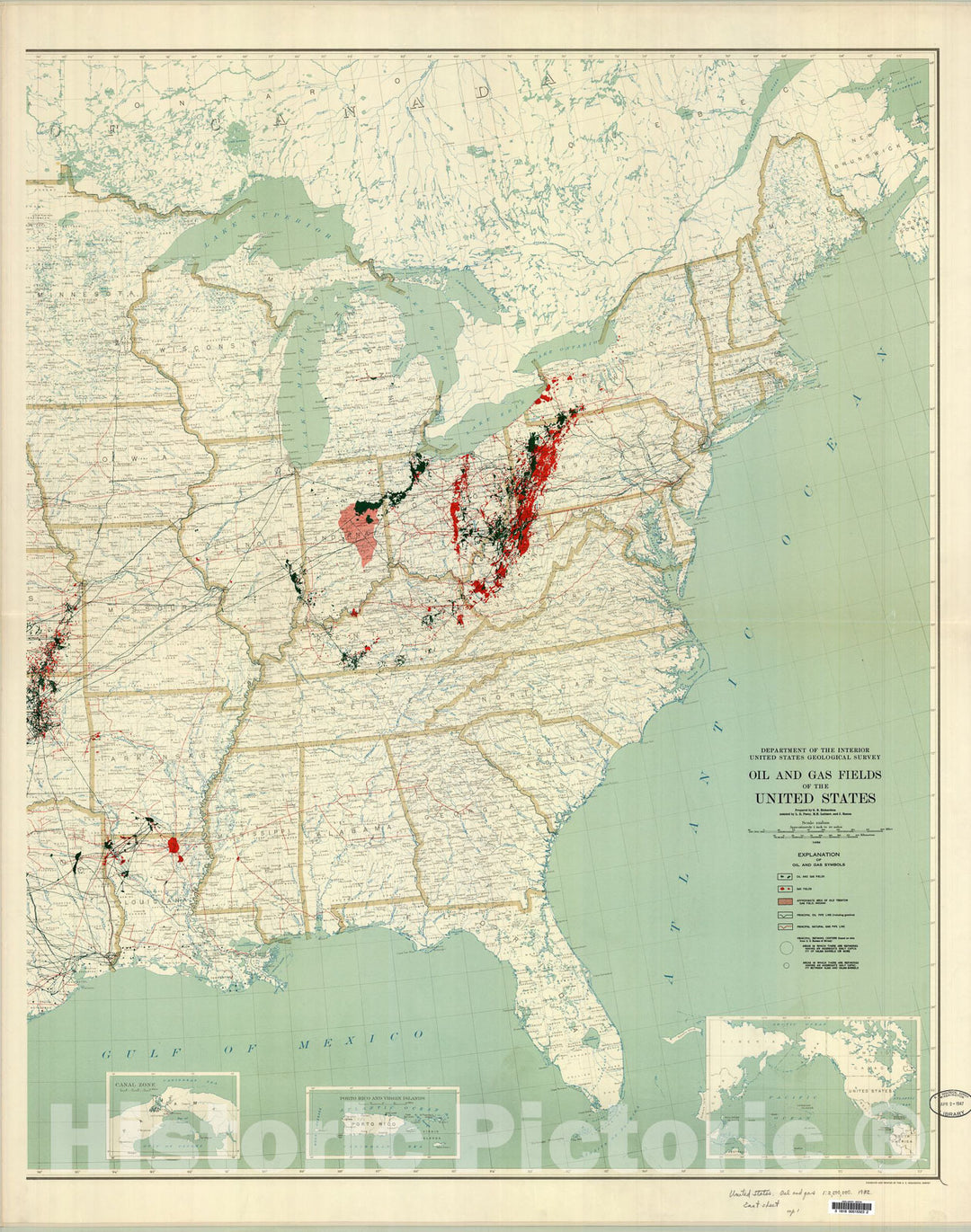 Map : Oil and gas fields of the United States, 1932 Cartography Wall Art :