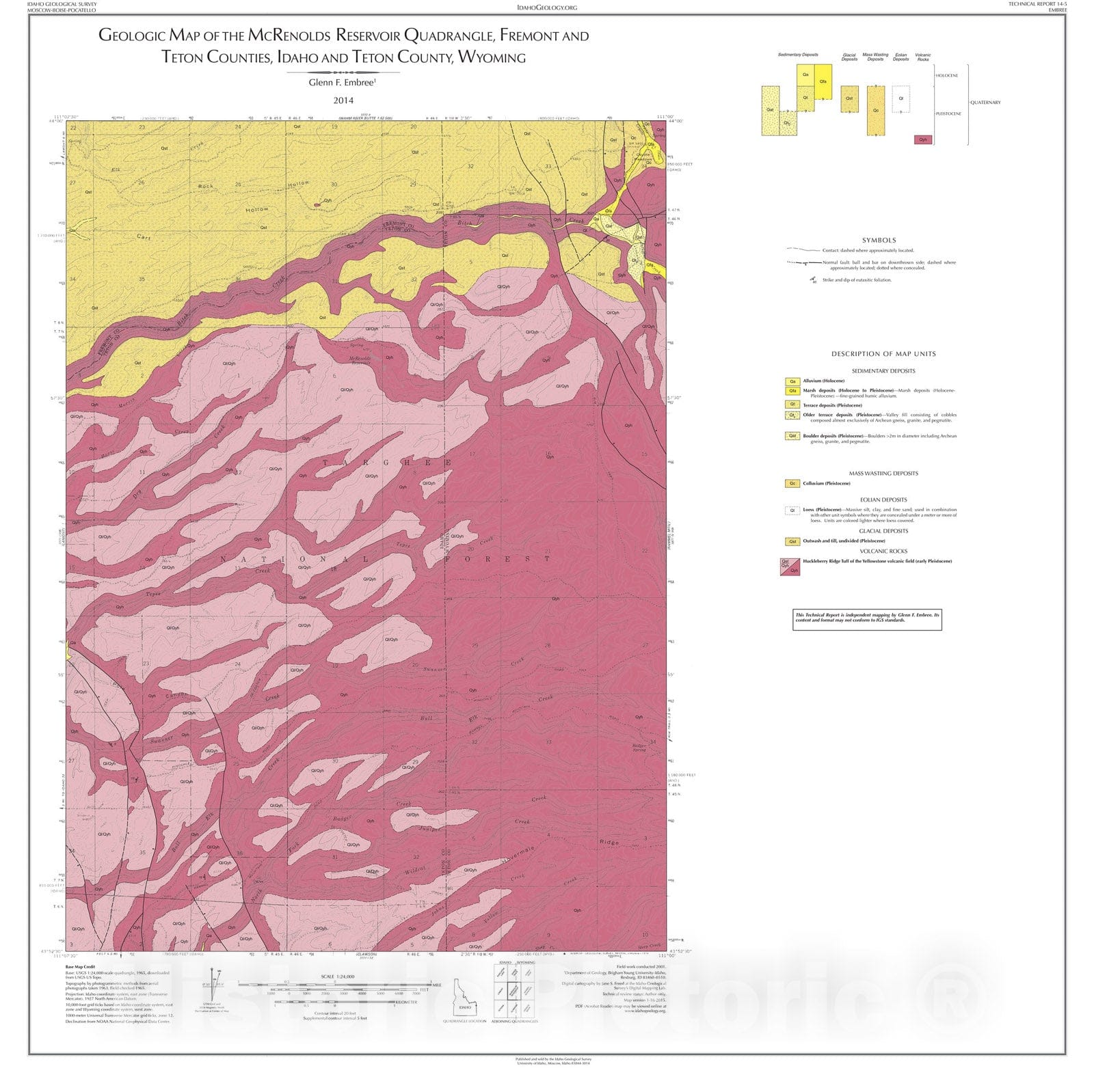 Map : Geologic Map of the McRenolds Reservoir Quadrangle, Fremont and Teton Counties, Idaho and Teton County, Wyoming, 2014 Cartography Wall Art :