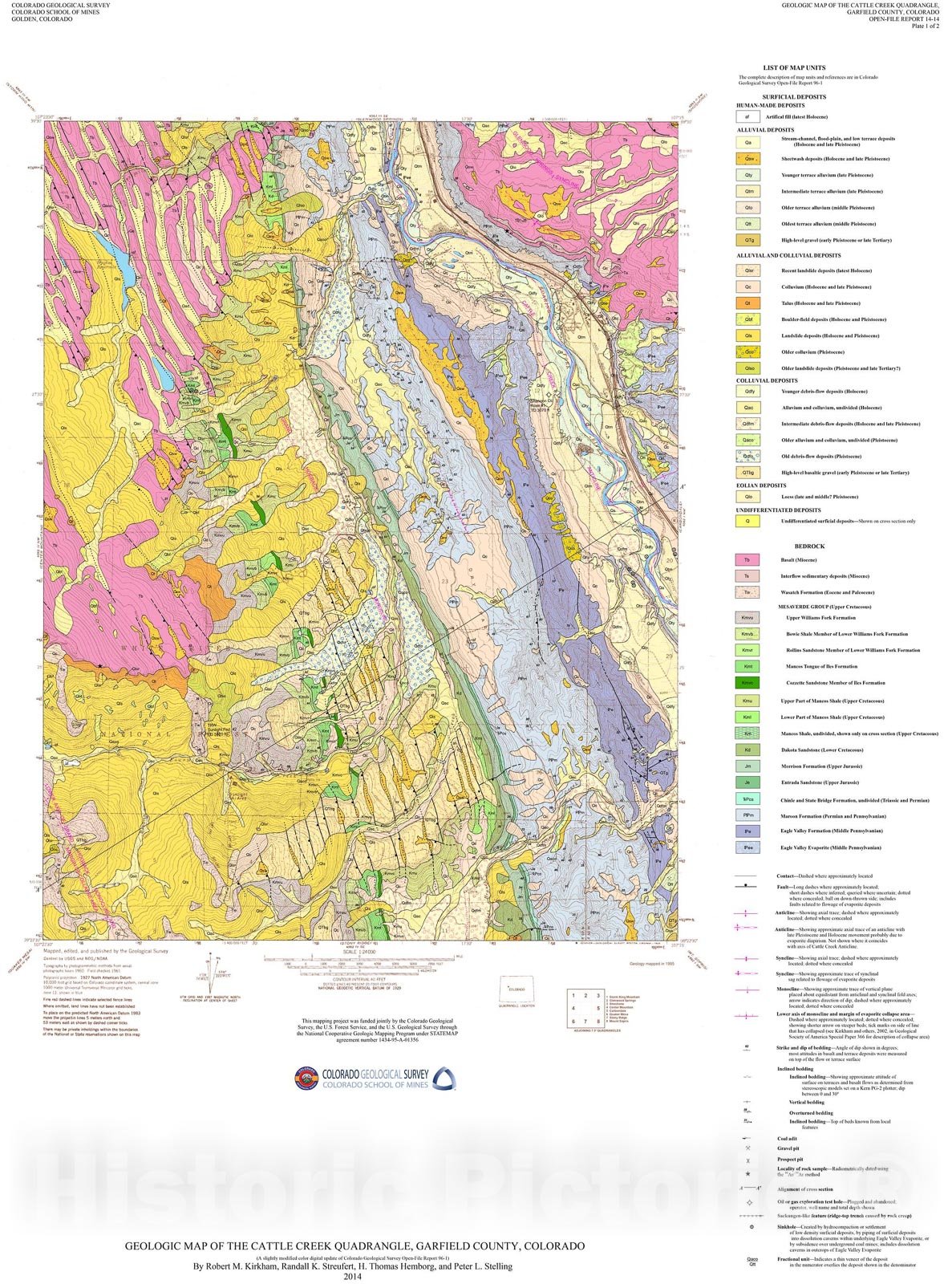 Map : Geologic Map of the Cattle Creek quadrangle, Garfield County, Colorado, 2014 Cartography Wall Art :