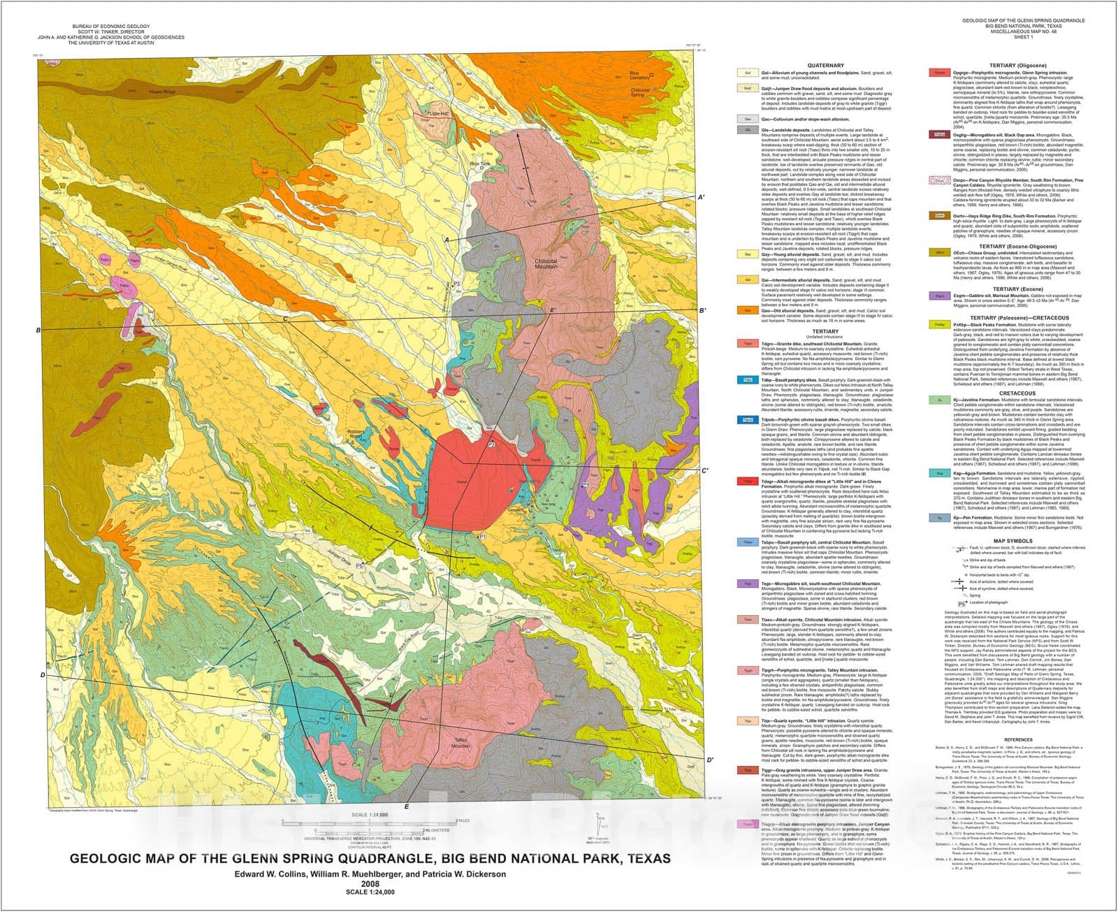 Map : Geologic map of the Glenn Spring quadrangle, Big Bend National Park, Texas, 2008 Cartography Wall Art :