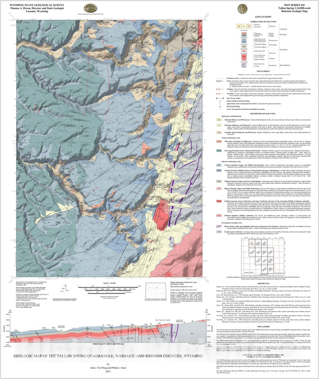 Map : Geologic map of the Tallon Spring 7.5' quadrangle, Washakie and Johnson Counties, Wyoming, 2015 Cartography Wall Art :