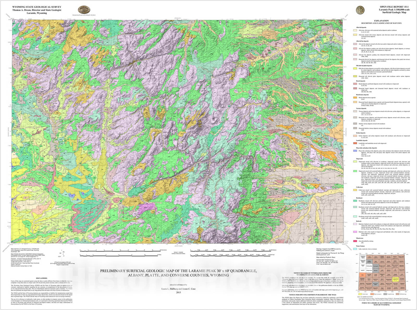 Map : Preliminary Surficial Geologic Map of the Laramie Peak 30' x 60' Quadrangle, Albany, Platte, and Converse Counties, Wyoming, 2015 Cartography Wall Art :