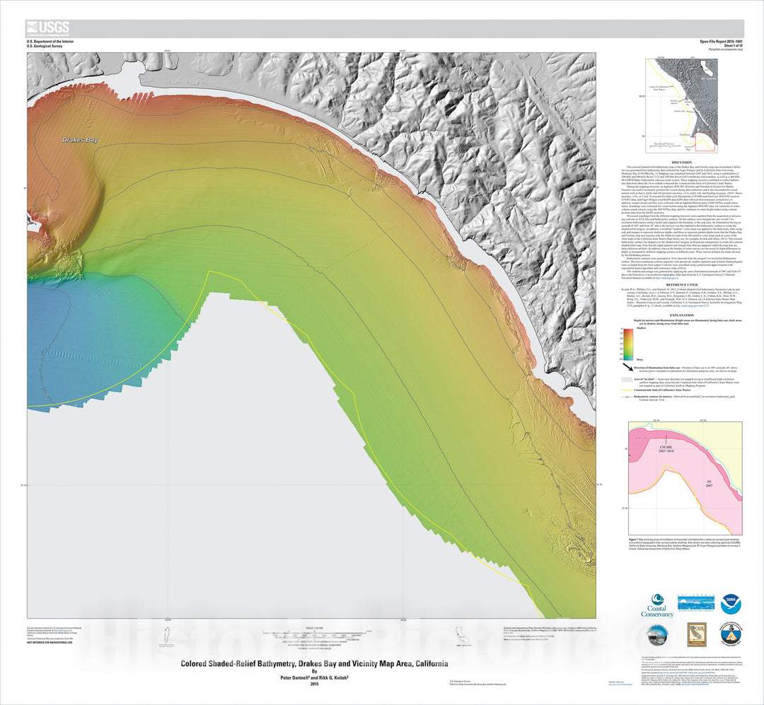 Map : California State Waters Map SeriesÃ¢â‚¬â€Drakes Bay and vicinity, California, 2015 Cartography Wall Art :