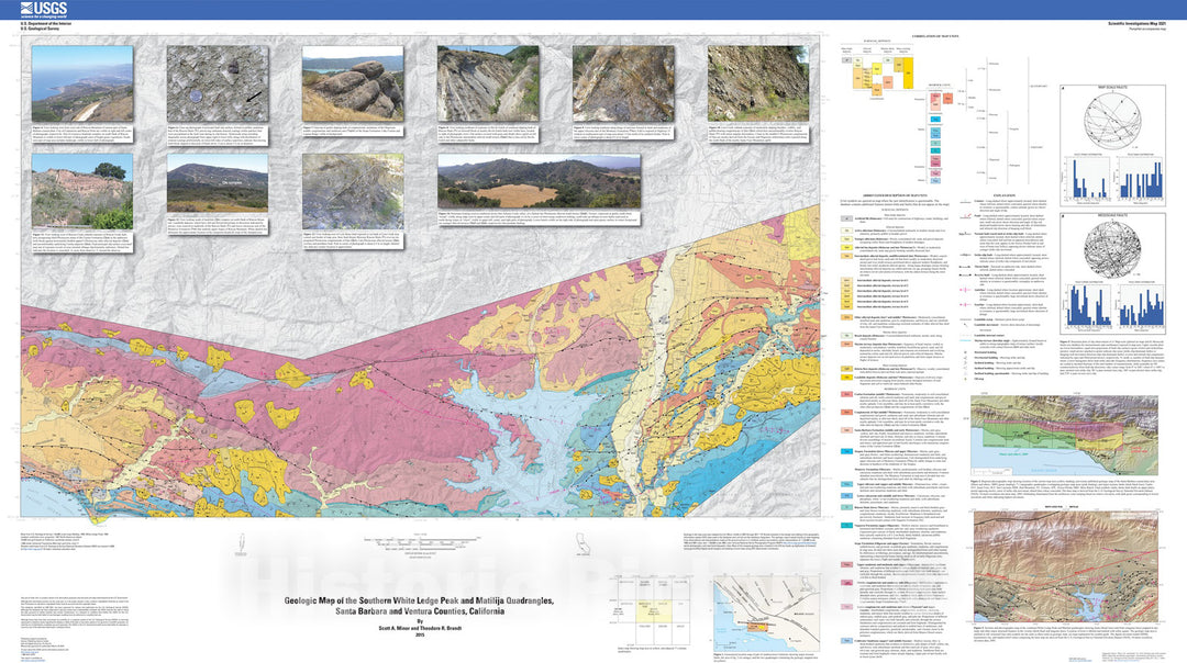 Map : Geologic map of the southern White Ledge Peak and Matilija quadrangles, Santa Barbara and Ventura Counties, California, 2015 Cartography Wall Art :