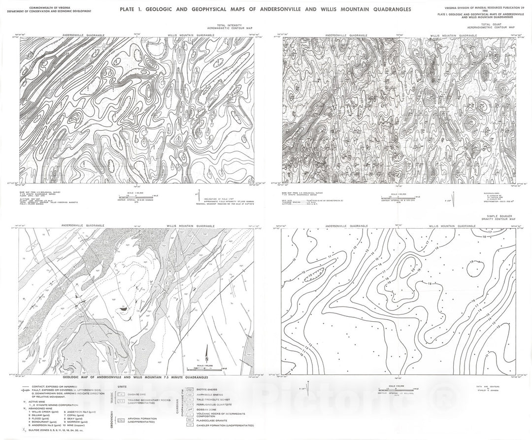 Map : Geologic investigations in the Willis Mountain and Andersonville quadrangles, Virginia, 1981 Cartography Wall Art :