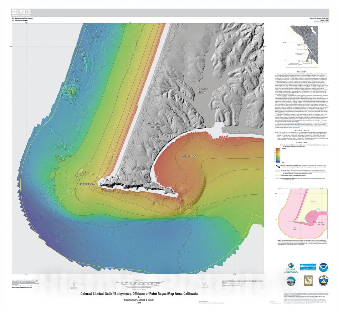 Map : California State Waters Map SeriesÃ¢â‚¬â€offshore of Point Reyes, California, 2015 Cartography Wall Art :