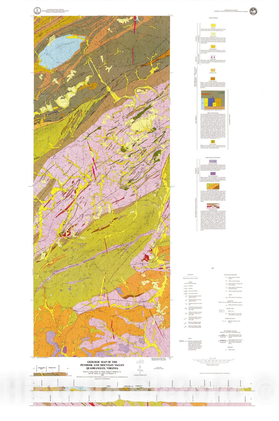 Map : Geologic map of the Penhook and Mountain Valley quadrangles, Virginia, 1989 Cartography Wall Art :