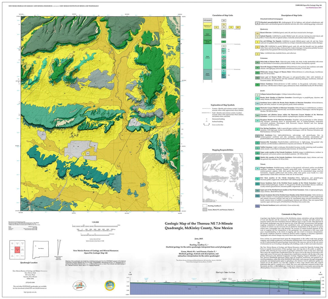 Map : Geologic Map of the Thoreau NE 7.5-Minute Quadrangle, McKinley County, New Mexico, 2015 Cartography Wall Art :