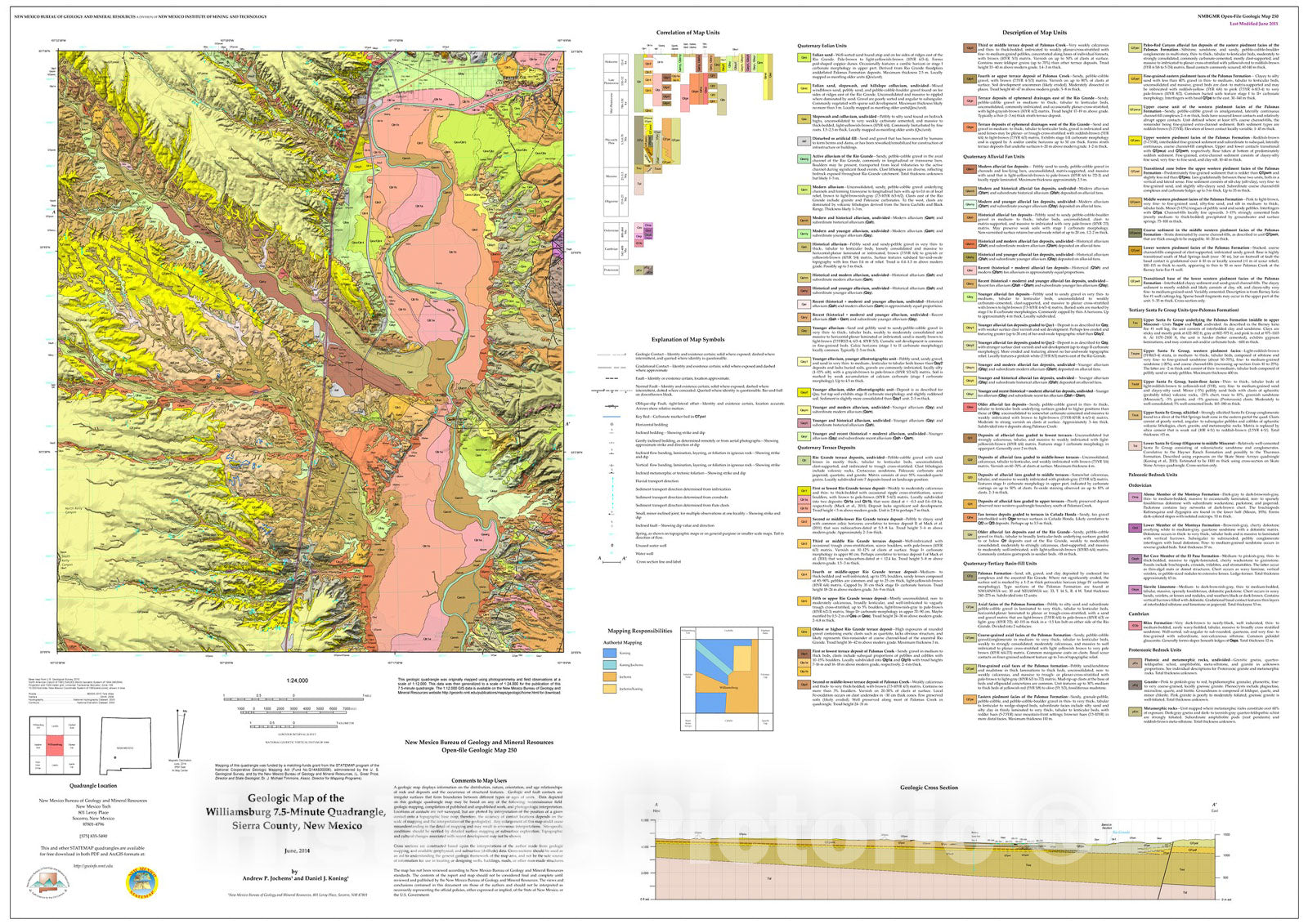 Map : Geologic map of the Williamsburg 7.5-Minute Quadrangle, Sierra County, New Mexico, 2015 Cartography Wall Art :