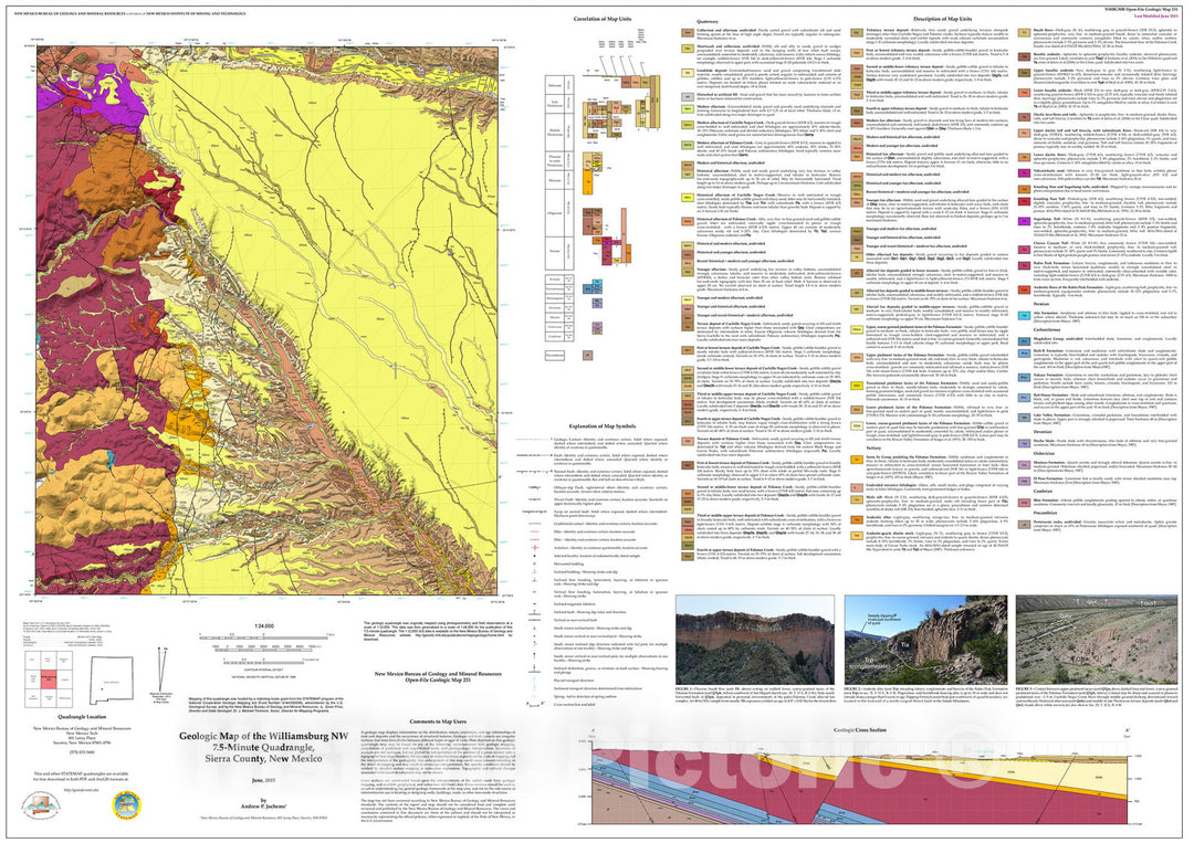 Map : Geologic Map of the Williamsburg NW 7.5-Minute Quadrangle, Sierra County, New Mexico, 2015 Cartography Wall Art :