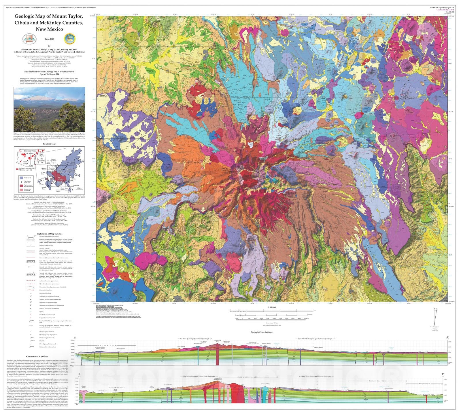 Map : Geologic Map of Mount Taylor, Cibola and McKinley Counties, New Mexico, 2015 Cartography Wall Art :