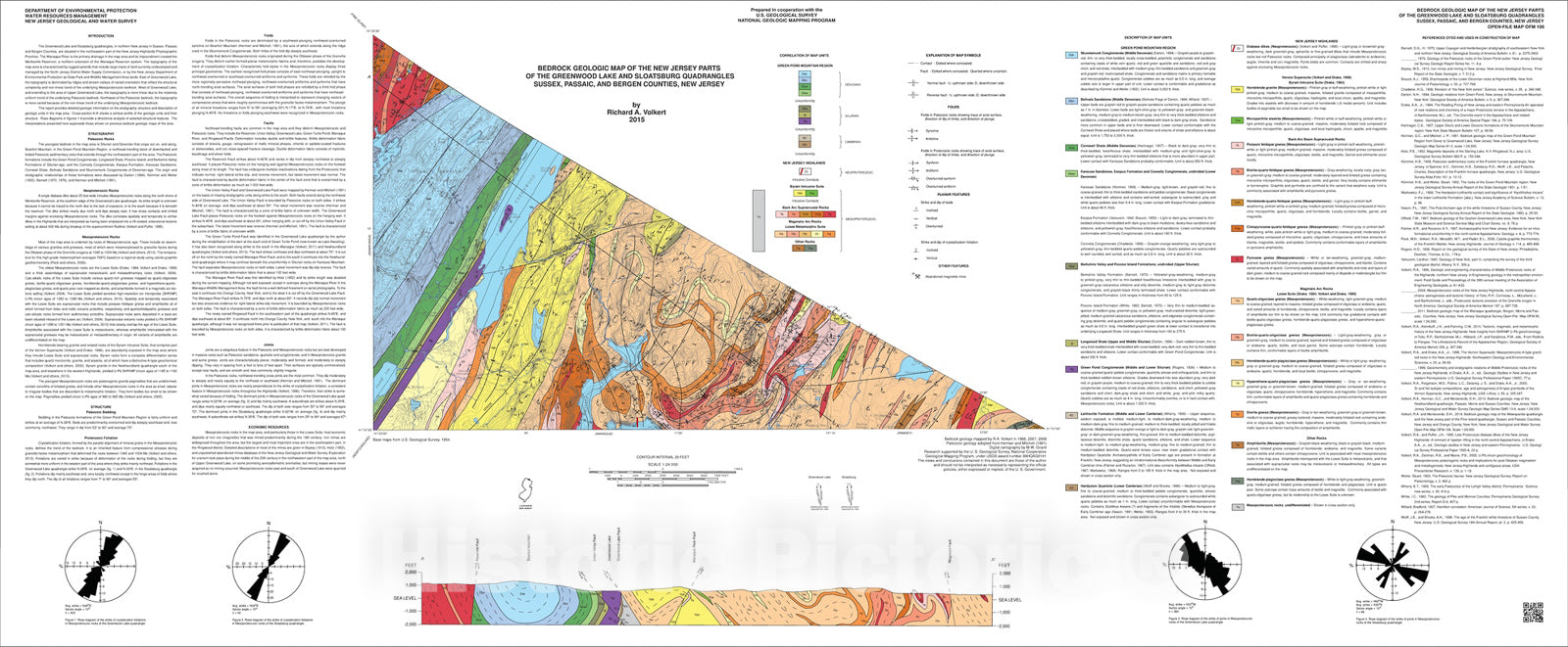 Map : Bedrock geologic map of the New Jersey parts of the Greenwood Lake and Sloatsburg quadrangles, Sussex, Passaic, and Bergen counties, New Jersey, 2015 Cartography Wall Art :