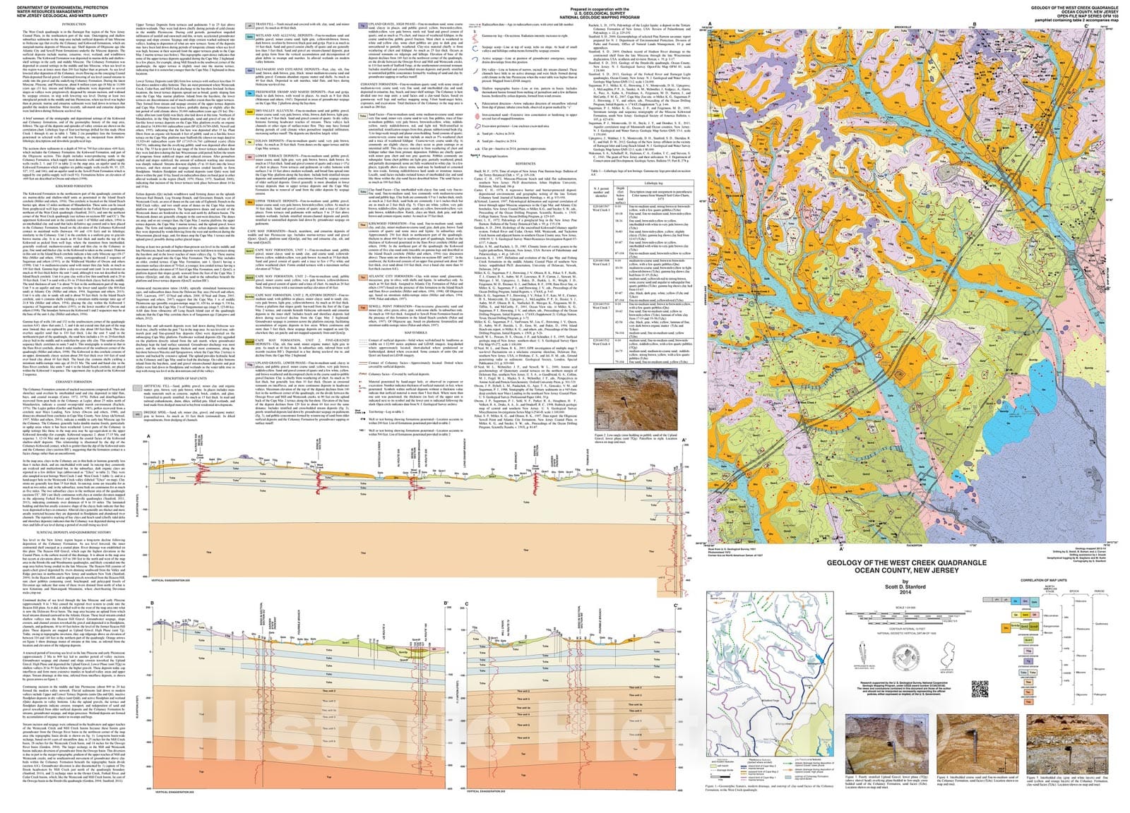 Map : Geology of the West Creek quadrangle, Ocean County, New Jersey, 2014 Cartography Wall Art :