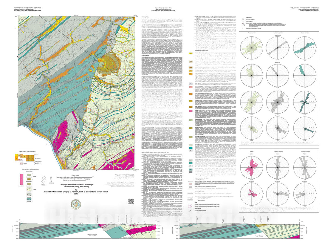 Map : Geologic map of the Stockton quadrangle, Hunterdon County, New Jersey, 2015 Cartography Wall Art :