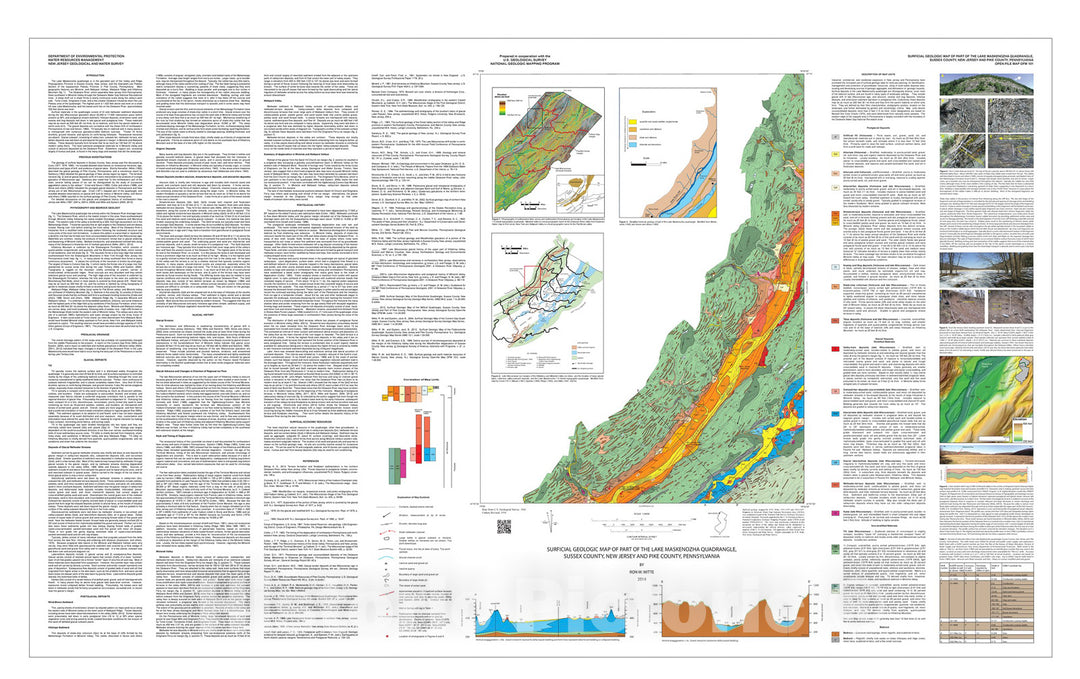 Map : Surficial geologic map of part of the Lake Maskenozha quadrangle, Sussex County, New Jersey and Pike County, Pennsylvania, 2014 Cartography Wall Art :