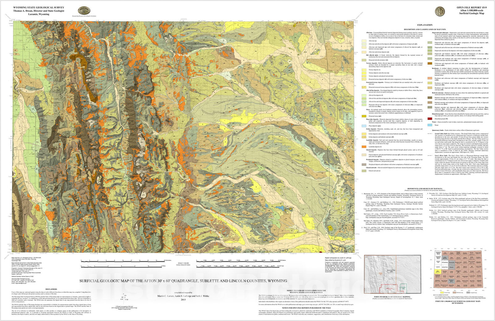 Map : Preliminary Surficial Geologic Map of the Afton 30' x 60' Quadrangle, Lincoln and Sublette Counties, Wyoming, 2015 Cartography Wall Art :