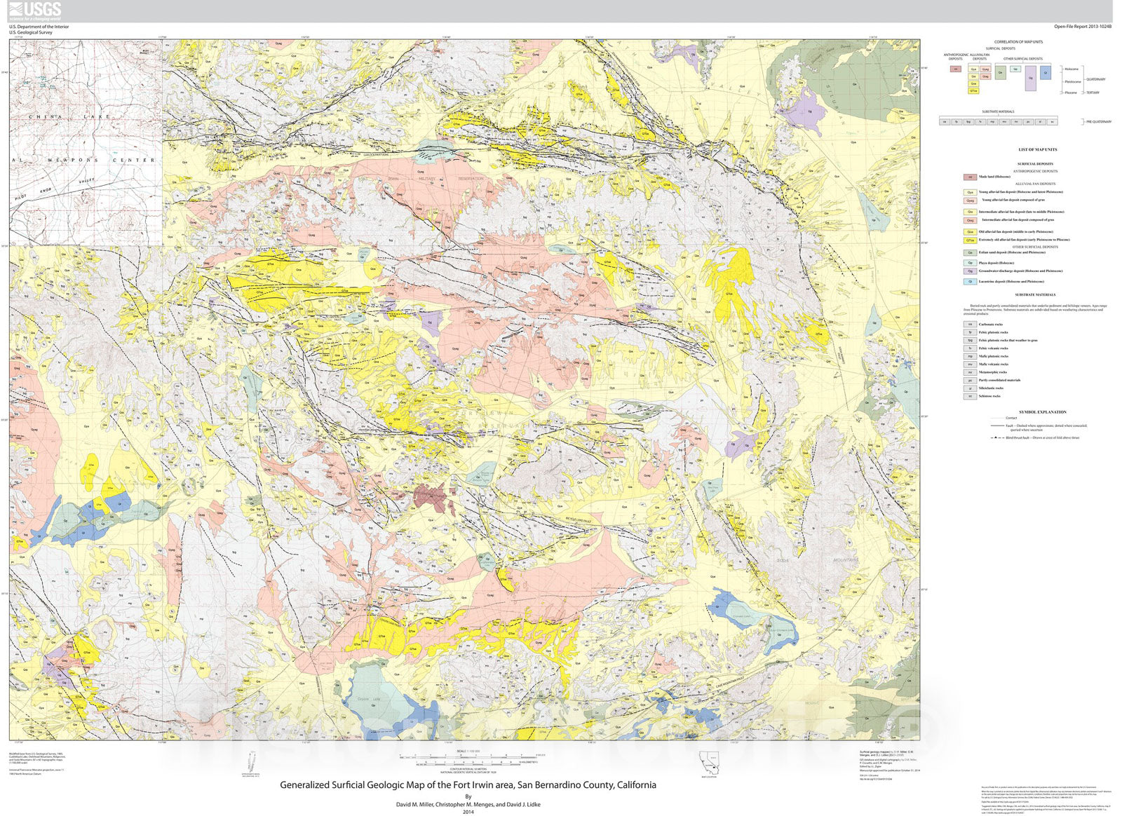 Map : Generalized surficial geologic map of the Fort Irwin area, San Bernardino County, California, 2014 Cartography Wall Art :