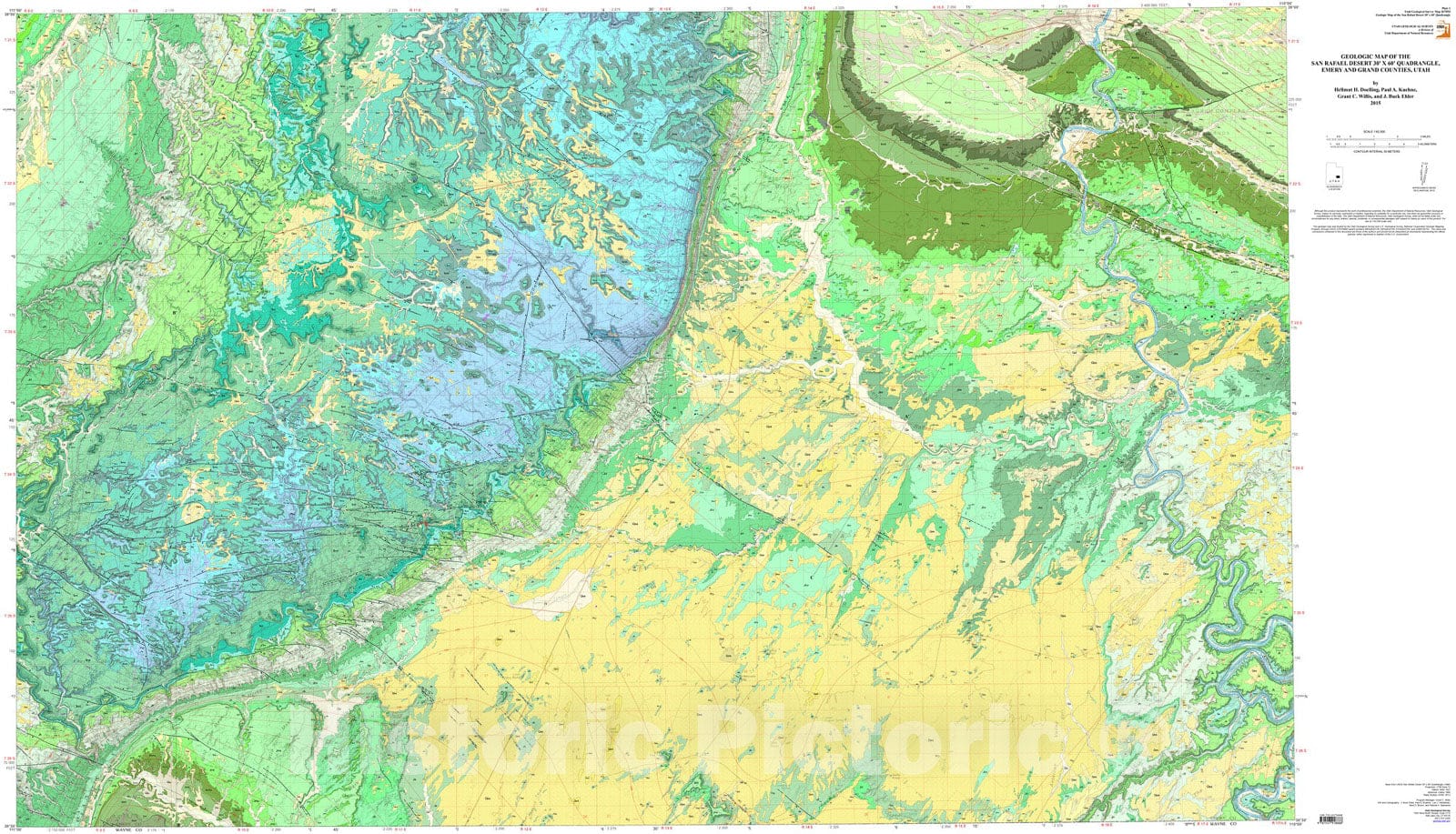 Map : Geologic map of the San Rafael Desert 30' x 60' quadrangle, Emery and Grand Counties, Utah, 2015 Cartography Wall Art :