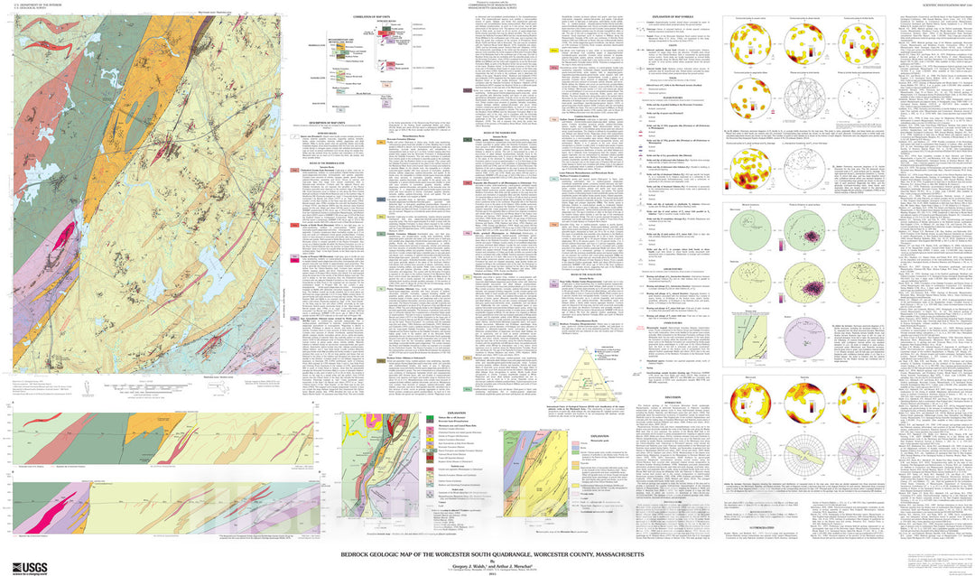 Map : Bedrock geologic map of the Worcester South quadrangle, Worcester County, Massachusetts, 2015 Cartography Wall Art :