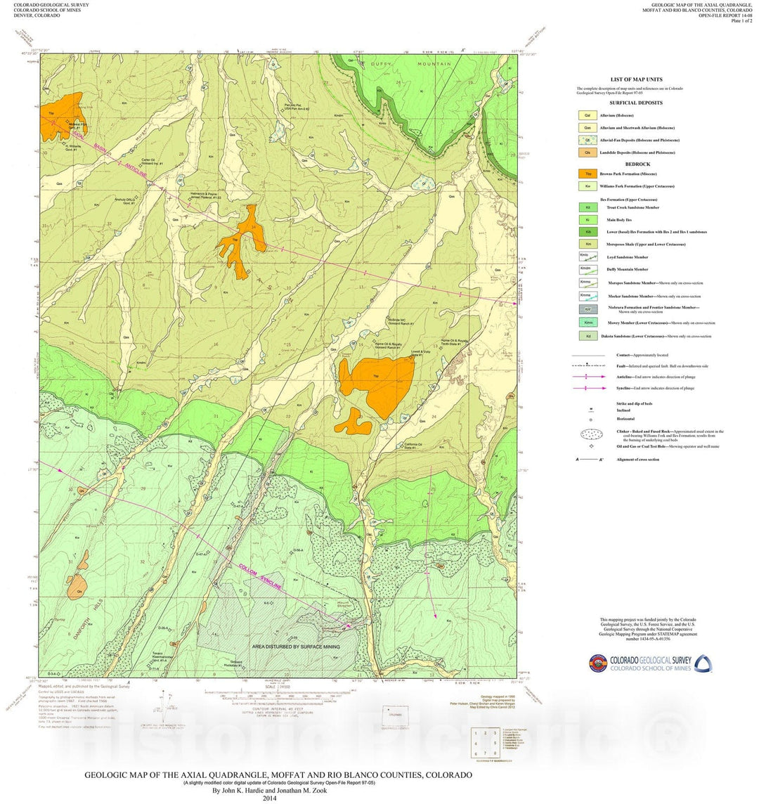 Map : Geologic Map of the Axial Quadrangle, Moffat and Rio Blanco Counties, Colorado, 2014 Cartography Wall Art :